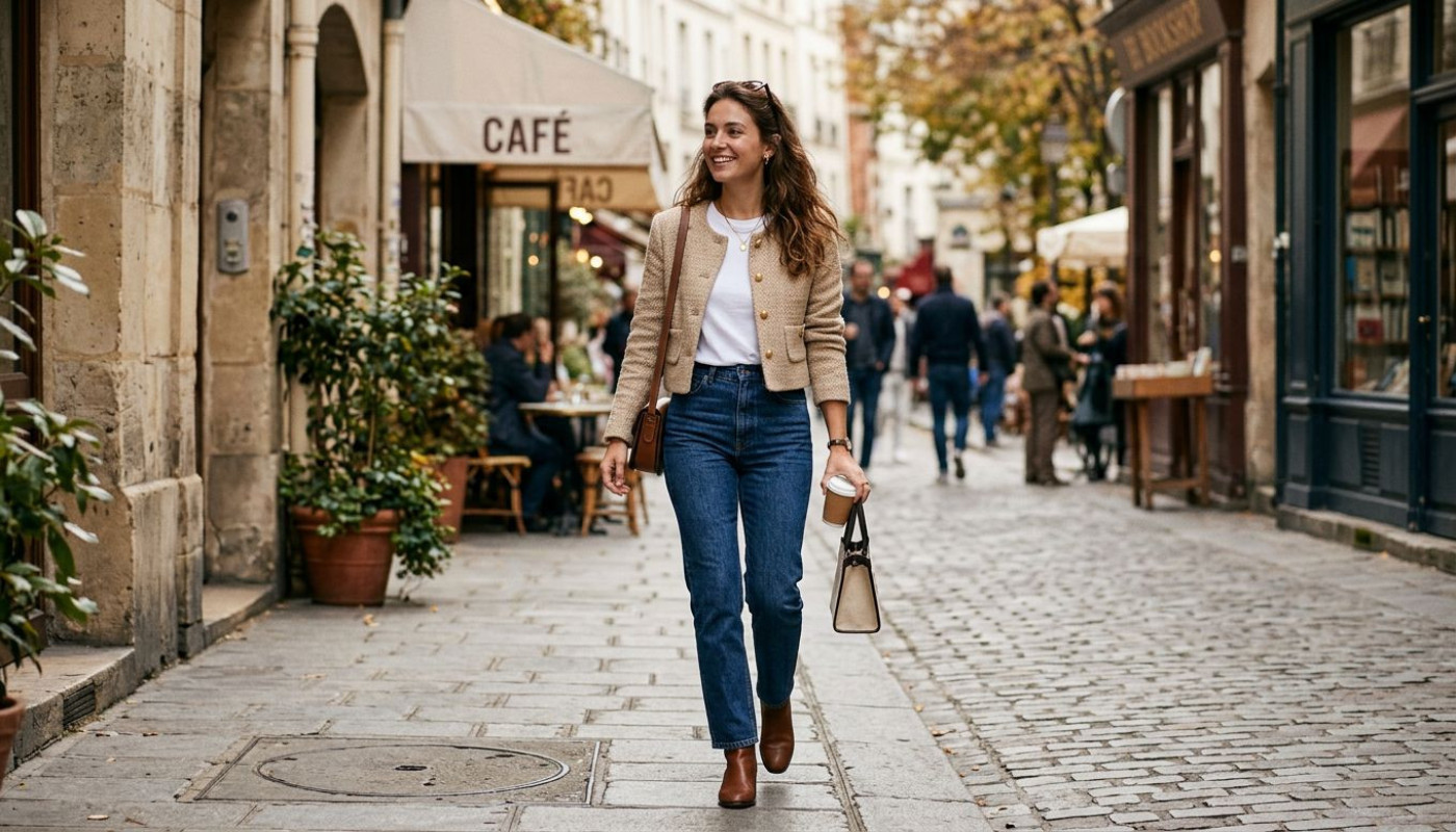 Mix and match : l’art subtil d’associer veste courte et jean taille haute chez la femme